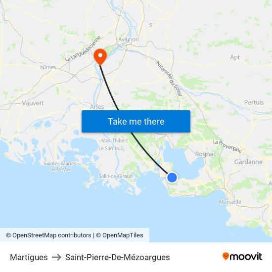 Martigues to Saint-Pierre-De-Mézoargues map
