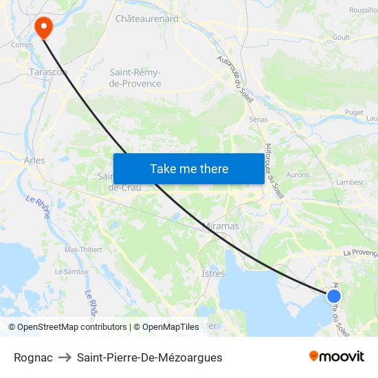 Rognac to Saint-Pierre-De-Mézoargues map