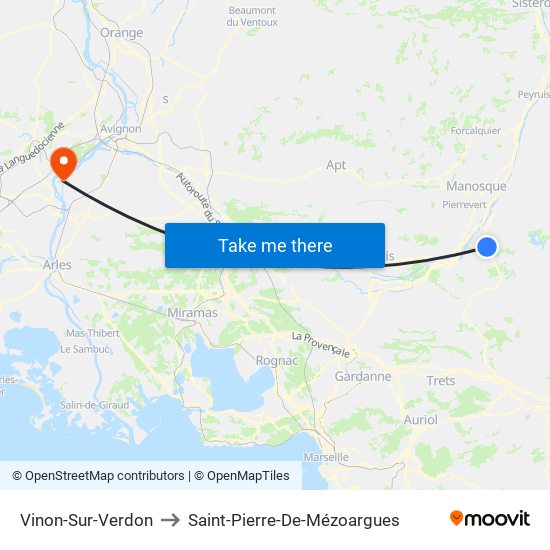 Vinon-Sur-Verdon to Saint-Pierre-De-Mézoargues map