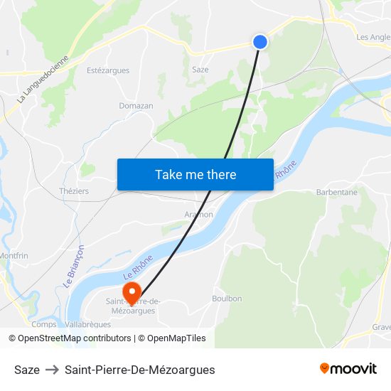 Saze to Saint-Pierre-De-Mézoargues map