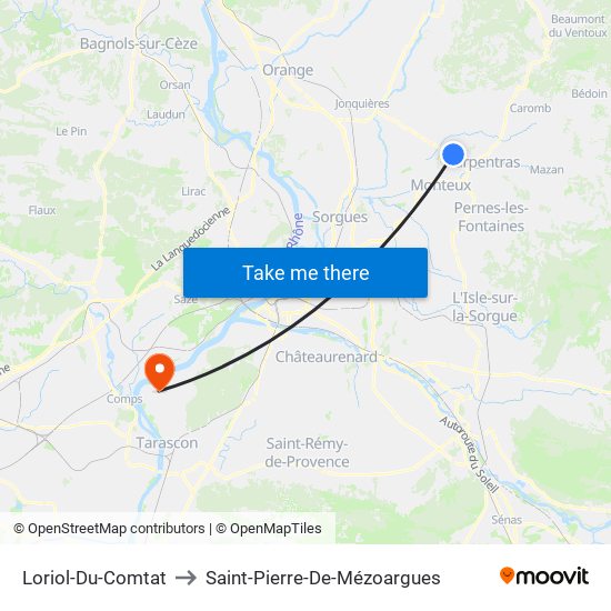 Loriol-Du-Comtat to Saint-Pierre-De-Mézoargues map