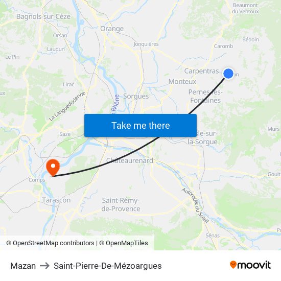 Mazan to Saint-Pierre-De-Mézoargues map