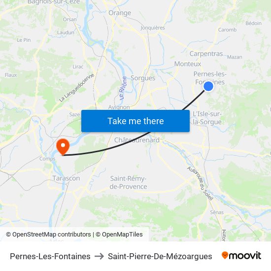 Pernes-Les-Fontaines to Saint-Pierre-De-Mézoargues map