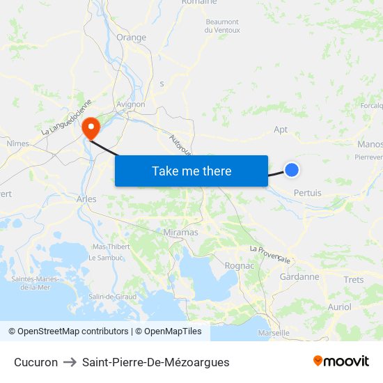 Cucuron to Saint-Pierre-De-Mézoargues map