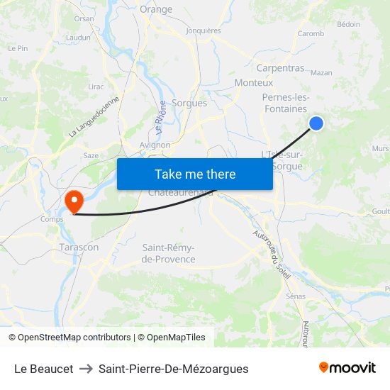 Le Beaucet to Saint-Pierre-De-Mézoargues map