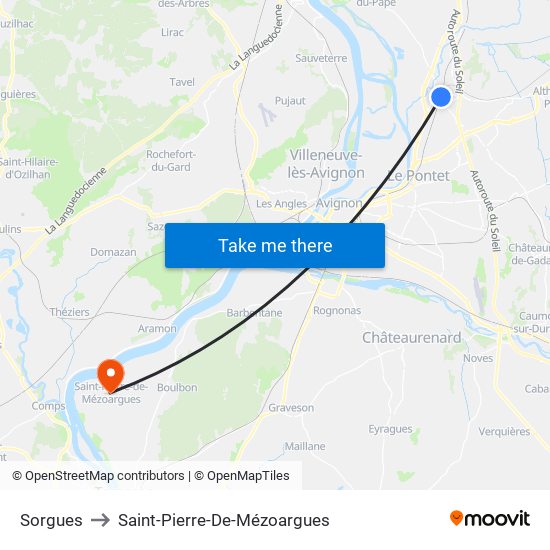 Sorgues to Saint-Pierre-De-Mézoargues map