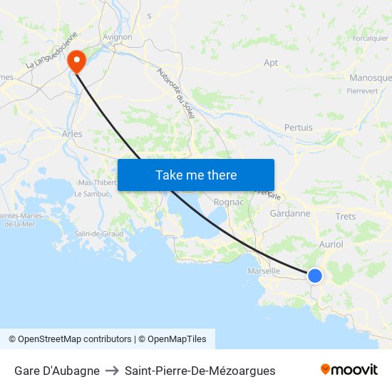 Gare D'Aubagne to Saint-Pierre-De-Mézoargues map