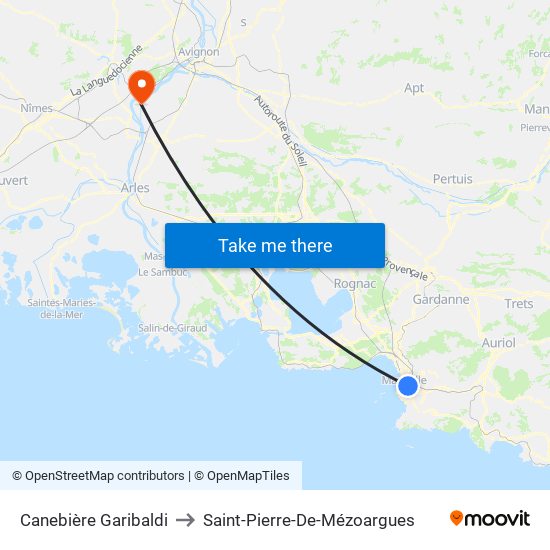 Canebière Garibaldi to Saint-Pierre-De-Mézoargues map