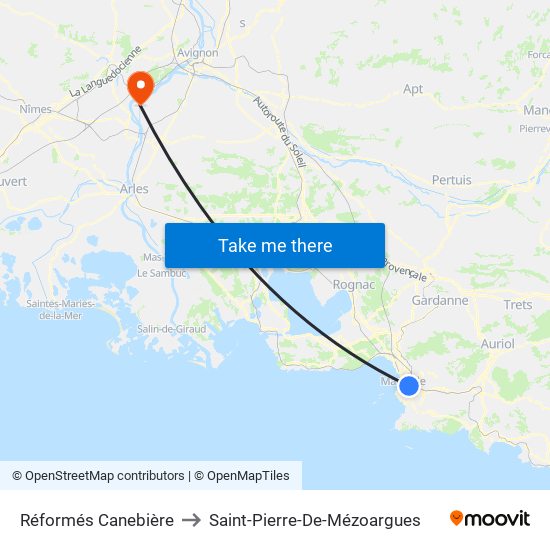 Réformés Canebière to Saint-Pierre-De-Mézoargues map