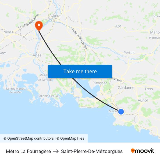 Métro La Fourragère to Saint-Pierre-De-Mézoargues map