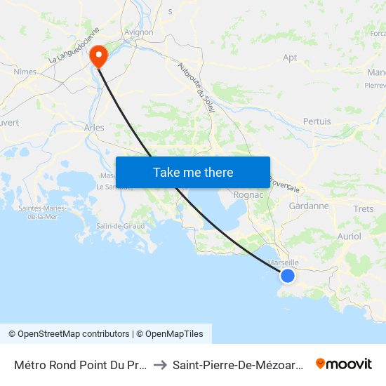 Métro Rond Point Du Prado to Saint-Pierre-De-Mézoargues map