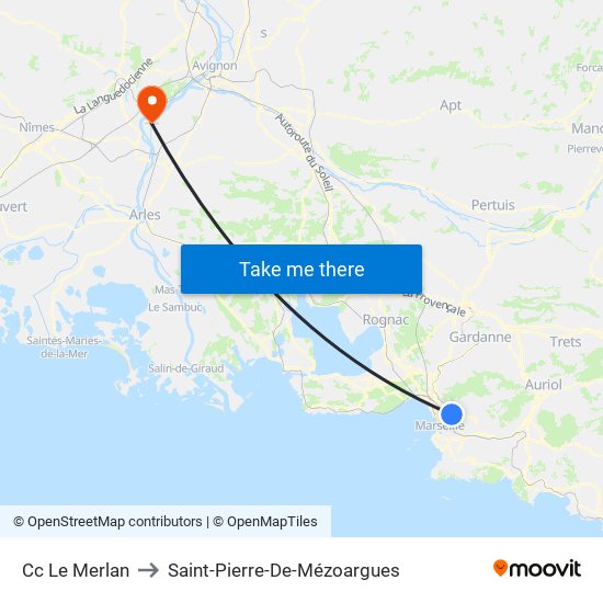 Cc Le Merlan to Saint-Pierre-De-Mézoargues map