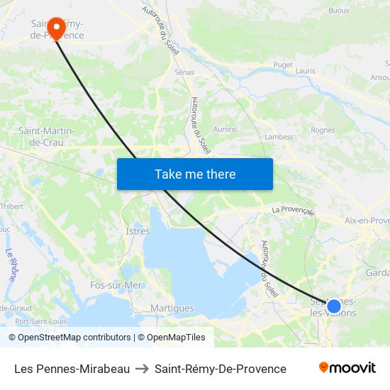 Les Pennes-Mirabeau to Saint-Rémy-De-Provence map