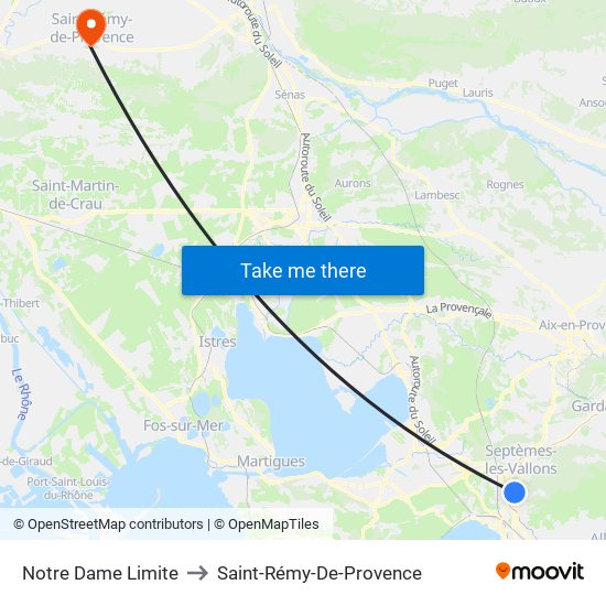 Notre Dame Limite to Saint-Rémy-De-Provence map