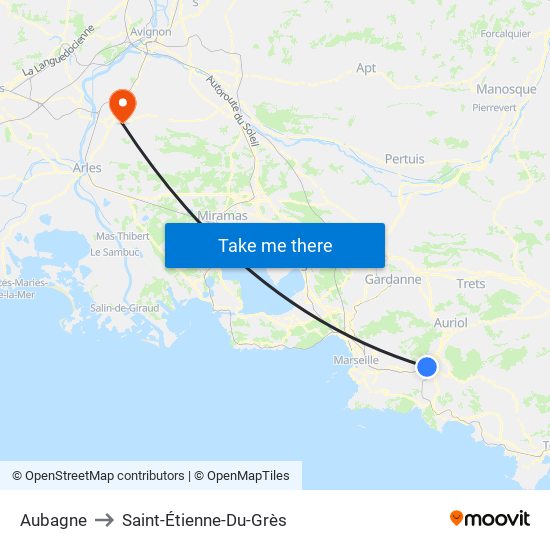 Aubagne to Saint-Étienne-Du-Grès map
