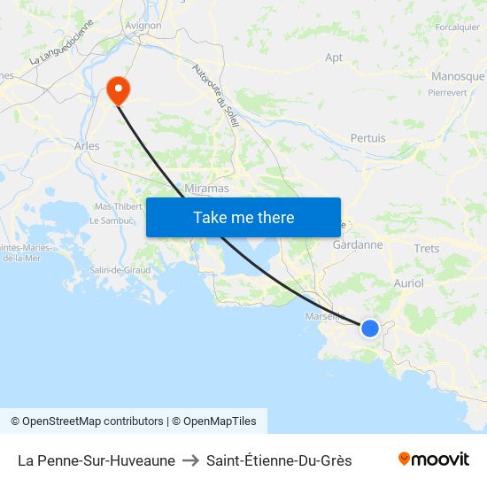 La Penne-Sur-Huveaune to Saint-Étienne-Du-Grès map