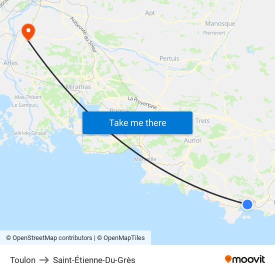 Toulon to Saint-Étienne-Du-Grès map
