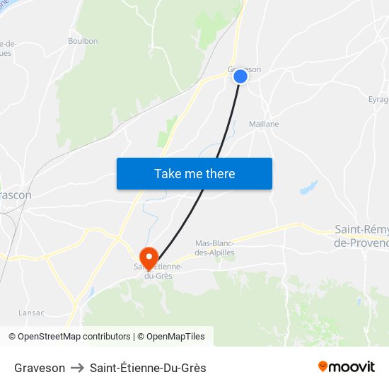 Graveson to Saint-Étienne-Du-Grès map