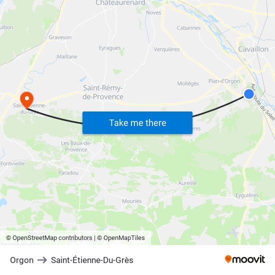 Orgon to Saint-Étienne-Du-Grès map