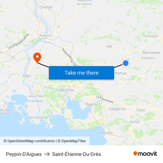 Peypin-D'Aigues to Saint-Étienne-Du-Grès map