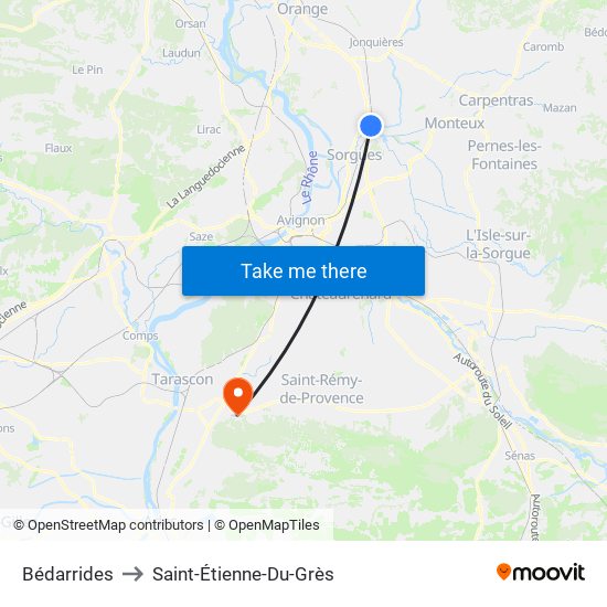 Bédarrides to Saint-Étienne-Du-Grès map