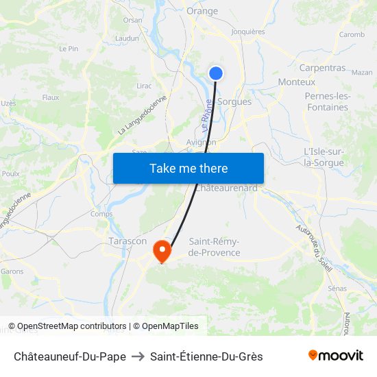 Châteauneuf-Du-Pape to Saint-Étienne-Du-Grès map