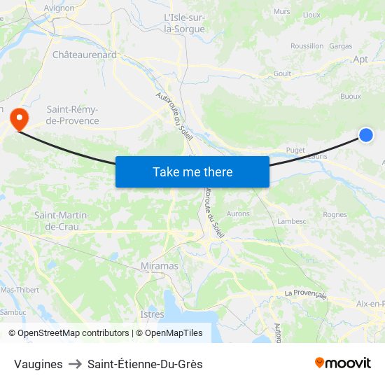 Vaugines to Saint-Étienne-Du-Grès map