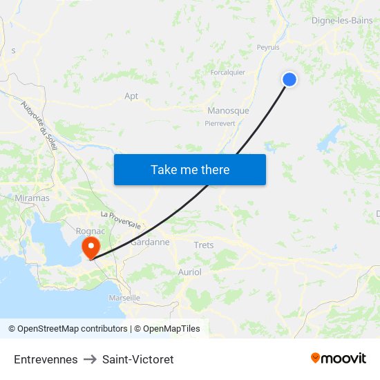 Entrevennes to Saint-Victoret map