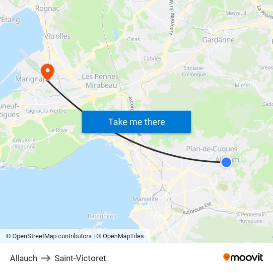 Allauch to Saint-Victoret map