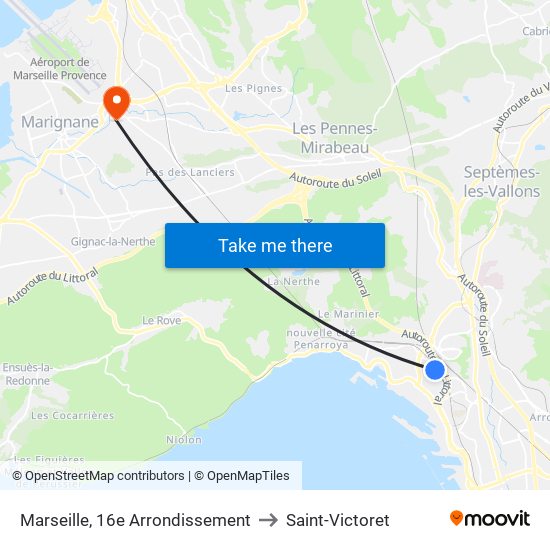 Marseille, 16e Arrondissement to Saint-Victoret map