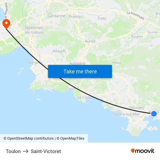 Toulon to Saint-Victoret map