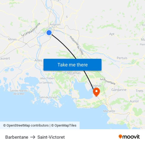 Barbentane to Saint-Victoret map