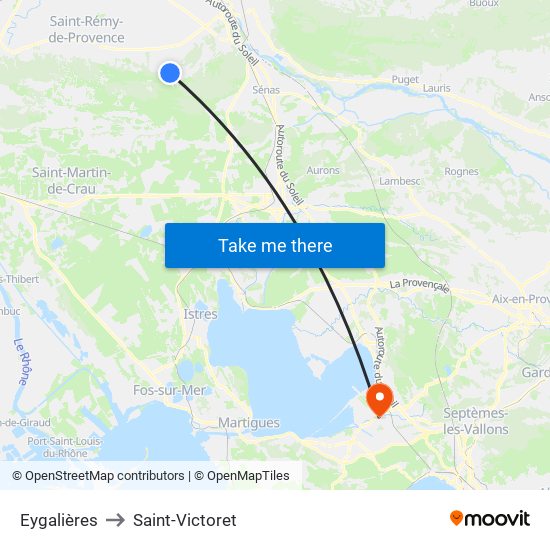 Eygalières to Saint-Victoret map