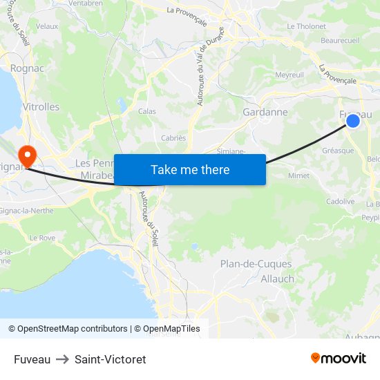 Fuveau to Saint-Victoret map