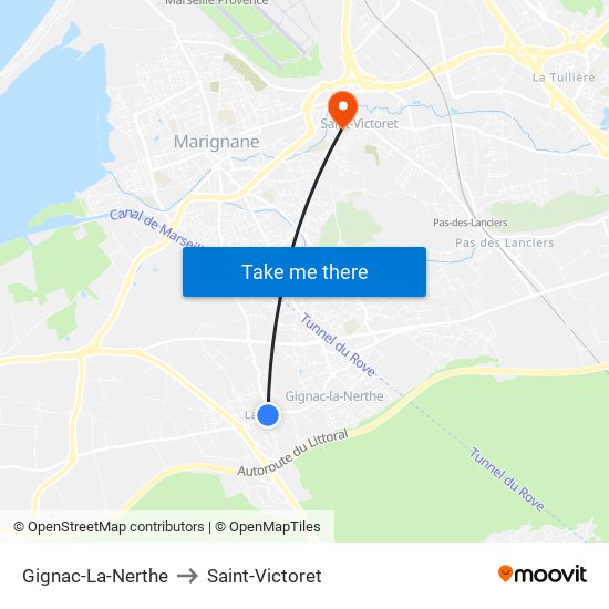Gignac-La-Nerthe to Saint-Victoret map