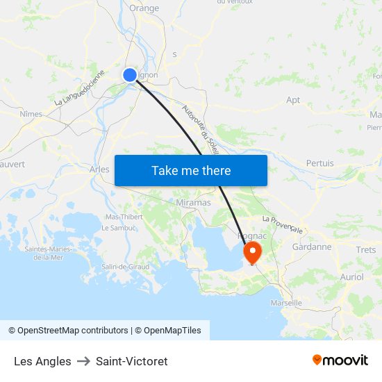 Les Angles to Saint-Victoret map