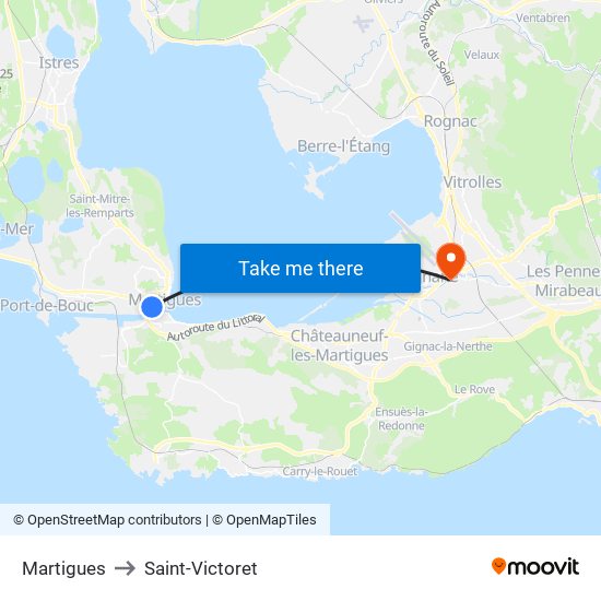 Martigues to Saint-Victoret map