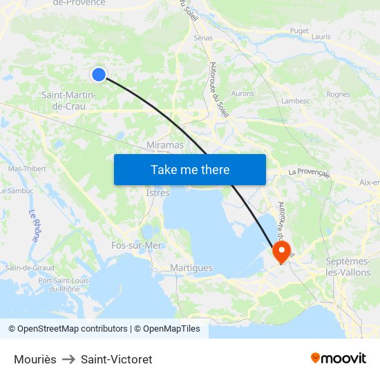 Mouriès to Saint-Victoret map