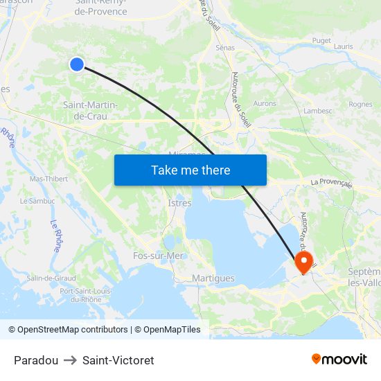 Paradou to Saint-Victoret map