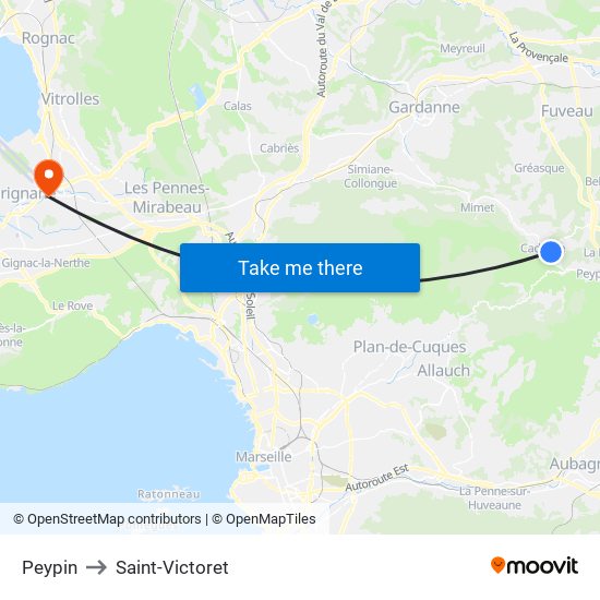 Peypin to Saint-Victoret map
