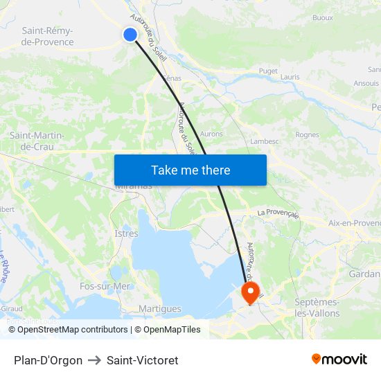 Plan-D'Orgon to Saint-Victoret map