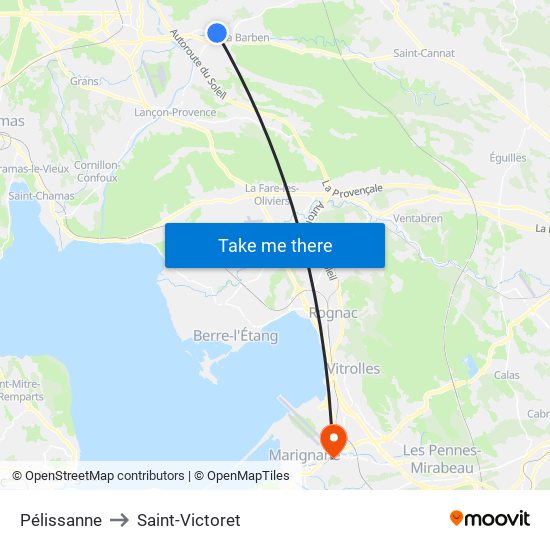 Pélissanne to Saint-Victoret map