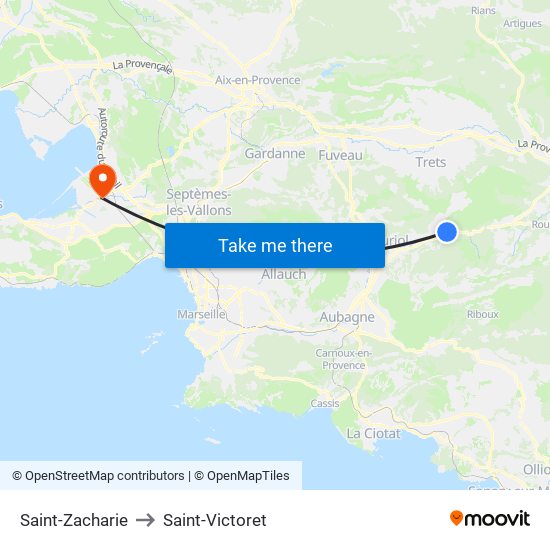 Saint-Zacharie to Saint-Victoret map