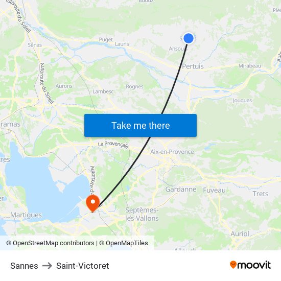 Sannes to Saint-Victoret map