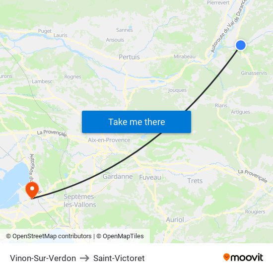 Vinon-Sur-Verdon to Saint-Victoret map