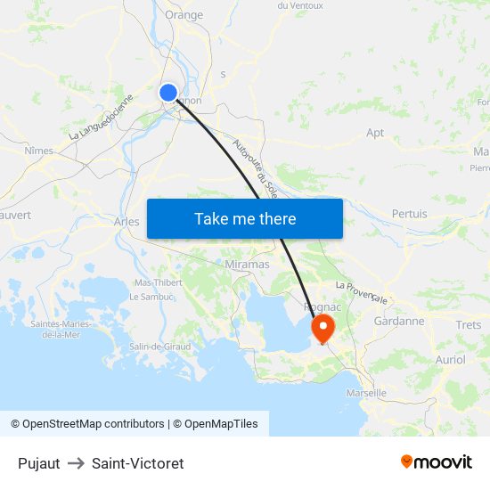 Pujaut to Saint-Victoret map