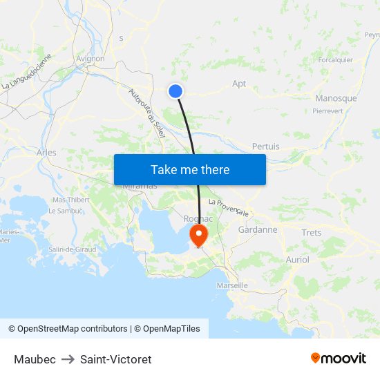 Maubec to Saint-Victoret map