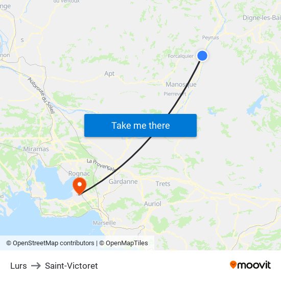 Lurs to Saint-Victoret map