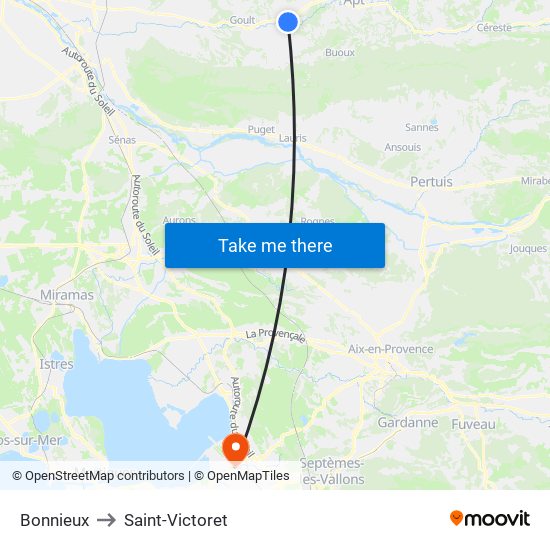 Bonnieux to Saint-Victoret map