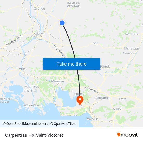 Carpentras to Saint-Victoret map